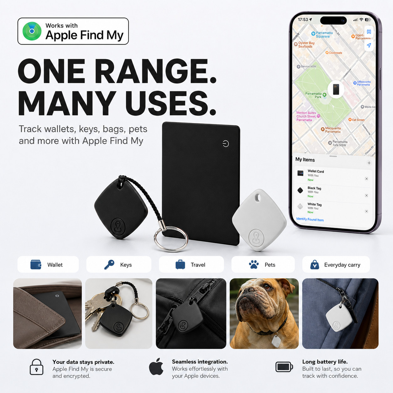 Slim Wallet Tracker Card - Apple Find My Compatible - Fits Any Wallet - iPhone