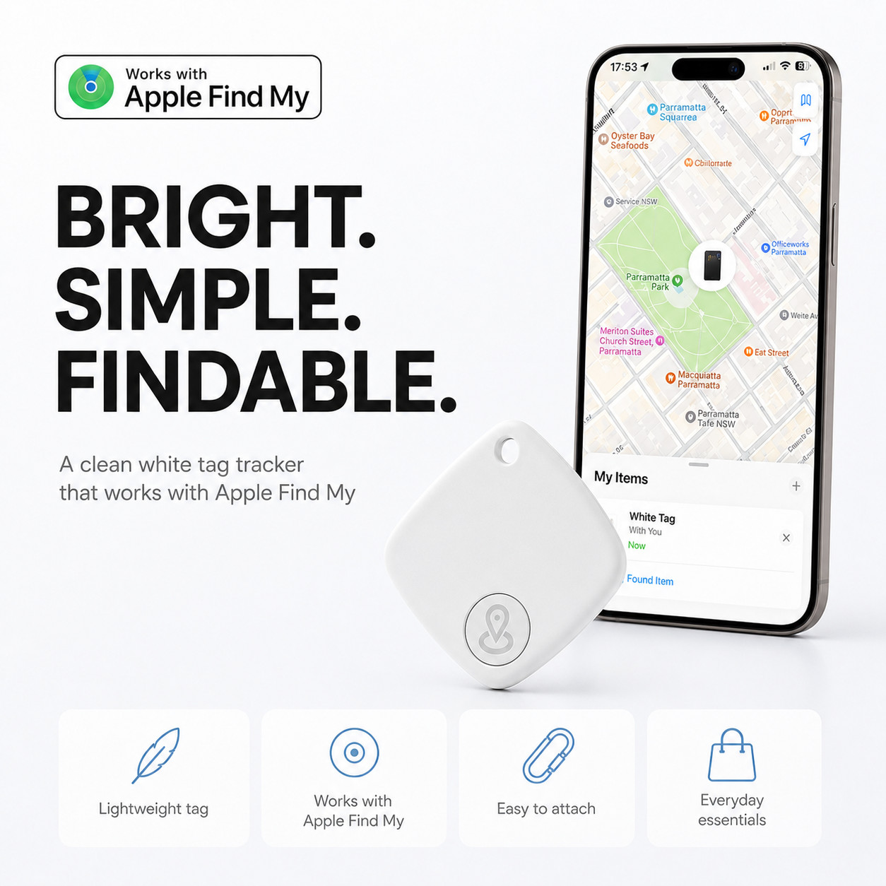 Find My Tracker Tag - Keys Wallet Bag Luggage Finder - Works with iPhone