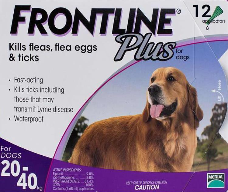 Frontline Plus Large Dogs 44-88lbs (20-40kg) - 12 Pipettes