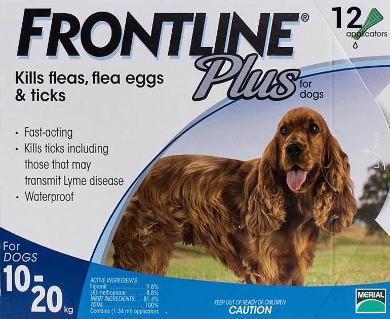 Frontline Plus Medium Dogs 22-44lbs (10-20 kg) - 12 Pipettes