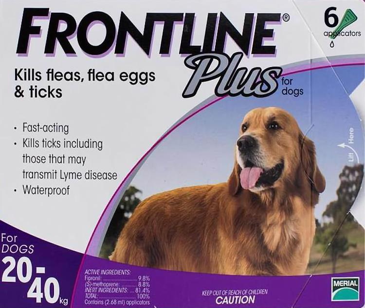 Frontline Plus Large Dogs 44-88lbs (20-40kg) - 6 Pipettes